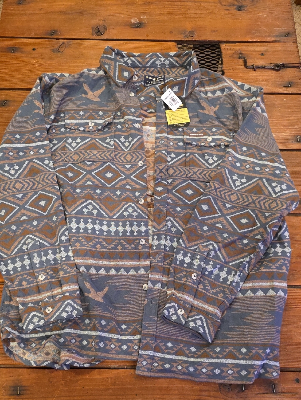 BURLEBO Aztec Flannel Shirt in Blue and Brown